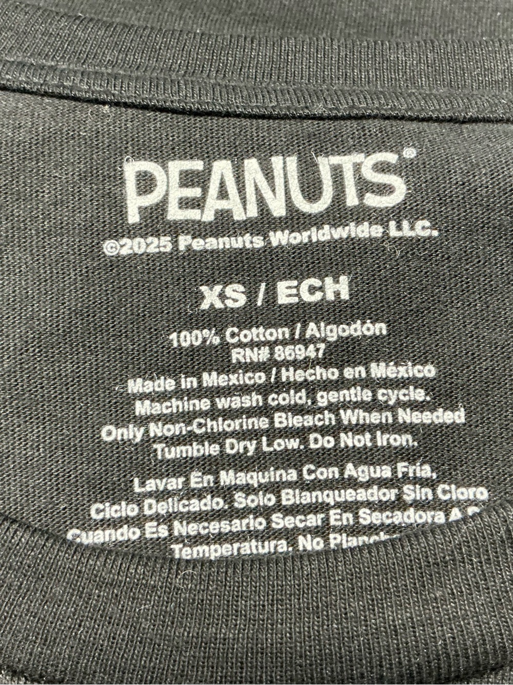 Peanuts Black Graphic Tee with Snoopy Print Size XS - Picture 3 of 3